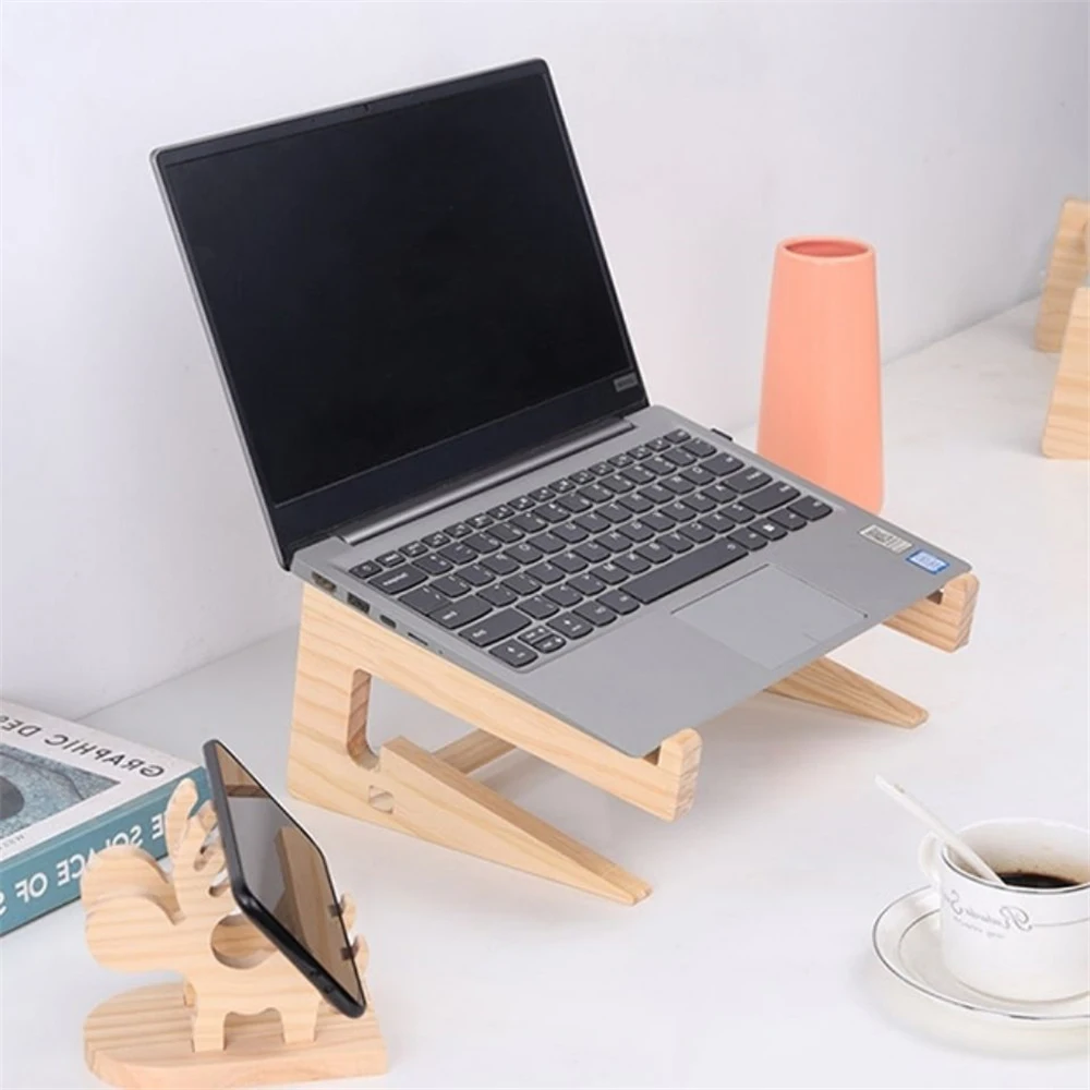 Wooden Laptop Holder Detachable Natural Base Eco Stand Cooling Organic Bracket 10 - 17 Inch - Image 2