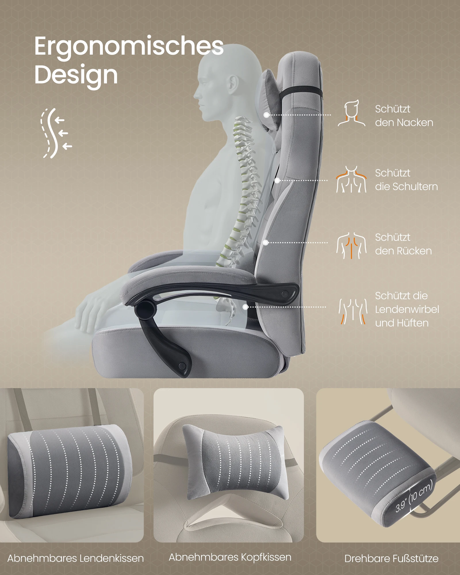 SONGMICS Gaming chair Office chair Computer chair Ergonomic Design Footrest - Image 4