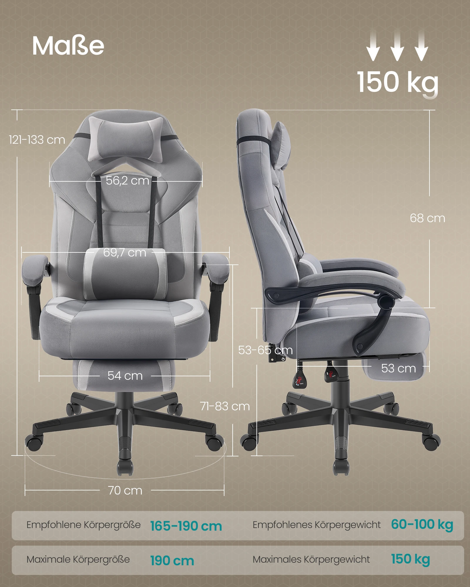 SONGMICS Gaming chair Office chair Computer chair Ergonomic Design Footrest - Image 6