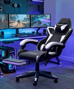Alternative view of Ergonomic Gaming Chair Footrest Lumbar Headrest Height Resting Angle Adjustable